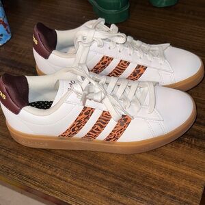 Adidas White and cheetah Patterned Sneakers Brand new